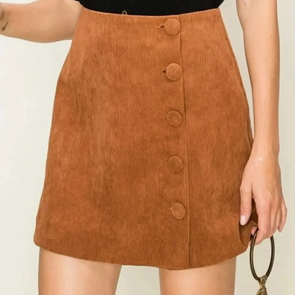 shein tan velvet button down skirt - Picture 1 of 12